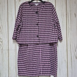 Joan Rivers Pink & Black Houndstooth Blazer/Sleeveless Dress Stretchy Pockets 2X